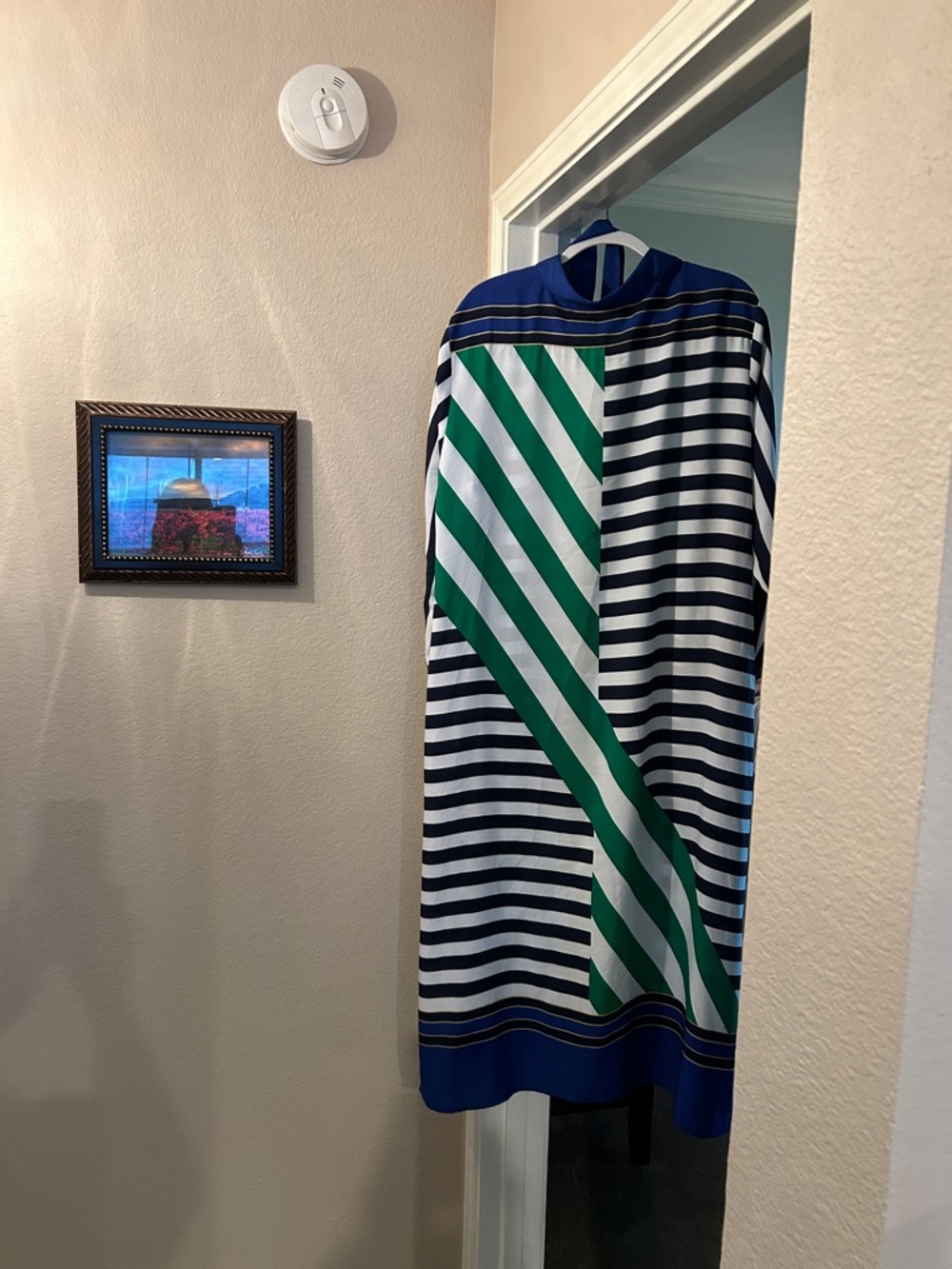 Lauren Ralph Lauren Blue Green White Striped Crepe Shirtdress - Picture 3 of 7
